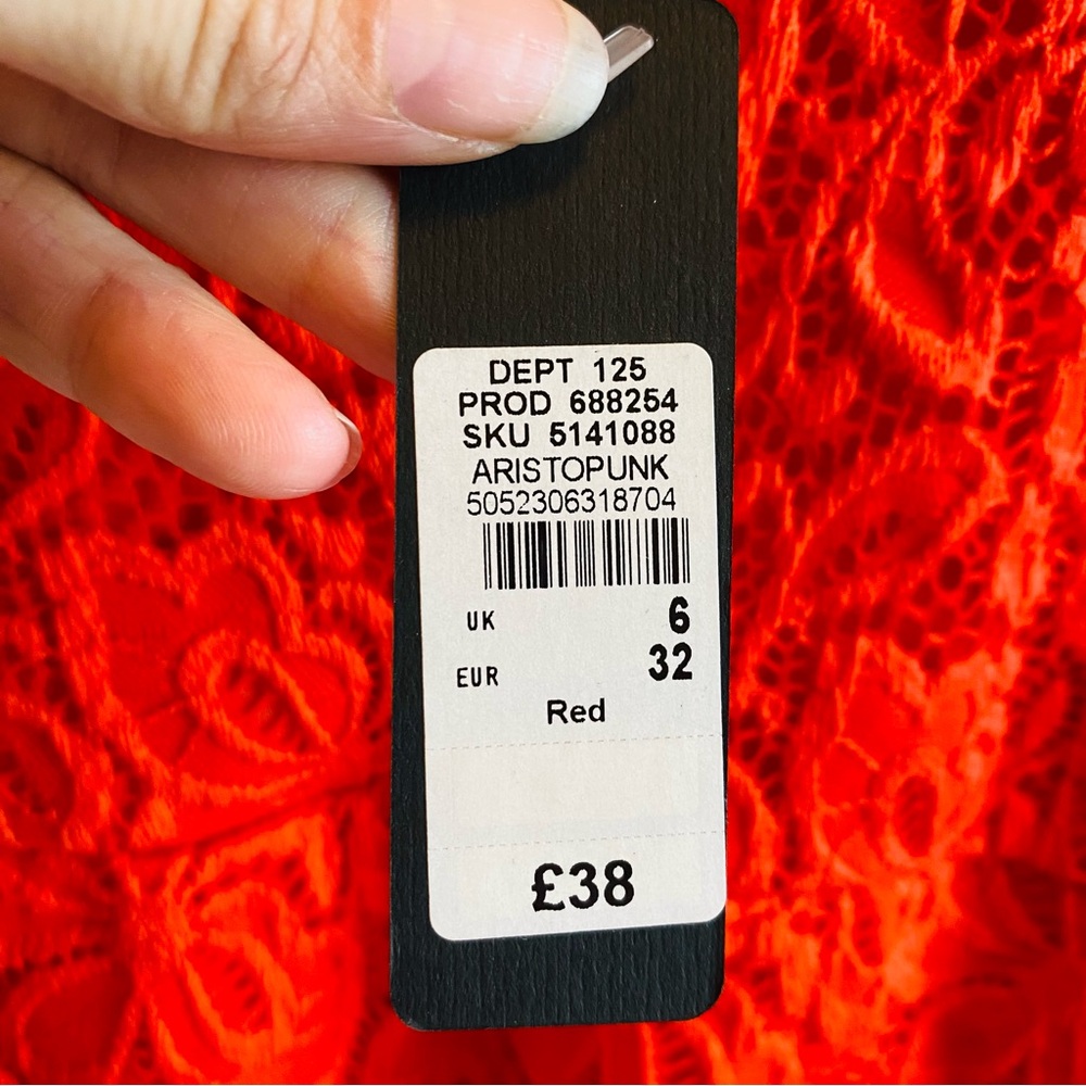 RIVER ISLAND NWT Aristopunk Red Lace Midi Dress US Size 2 - Picture 6 of 8
